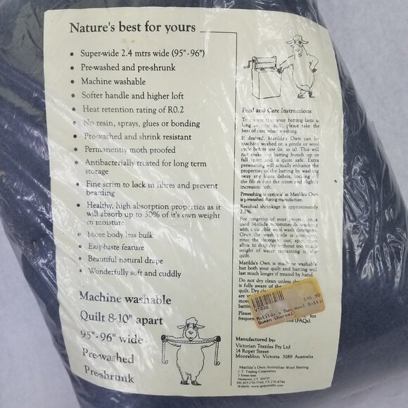 Matilda's Own Needle Punched Wool Blend Batting Queen Size 108" x 95" Quilting - Picture 6 of 10